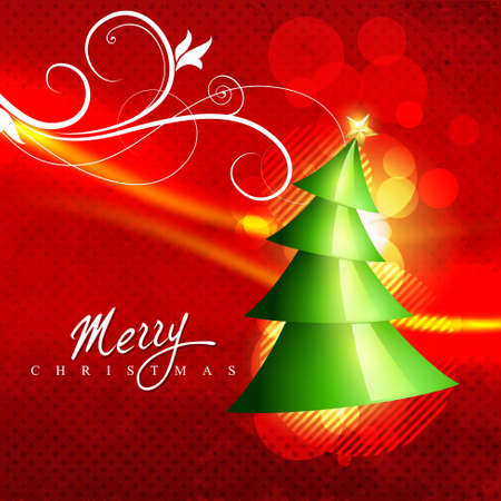 beautiful vector christmas tree on red backgroundのイラスト素材