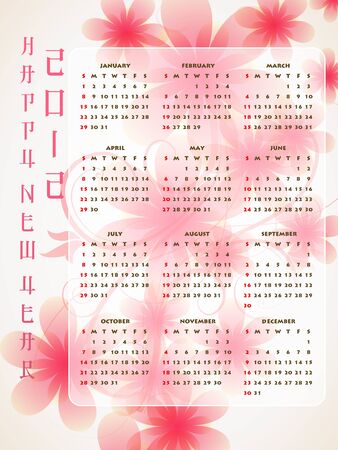 beautiful pink flower happy new year calender artのイラスト素材