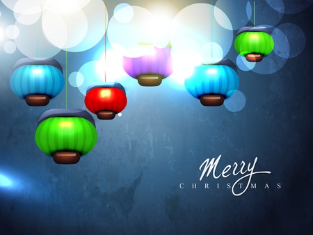vector christmas lamps on blue night backgroundのイラスト素材