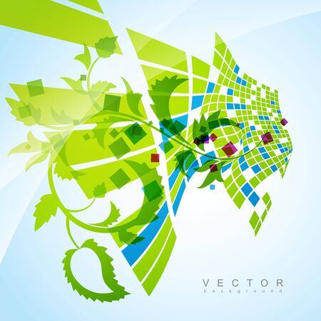 abstract style green mosaic background with leafsのイラスト素材