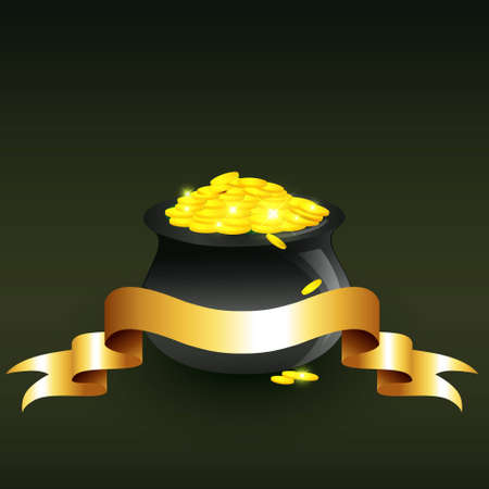 cauldron full of gold coins illustrationのイラスト素材