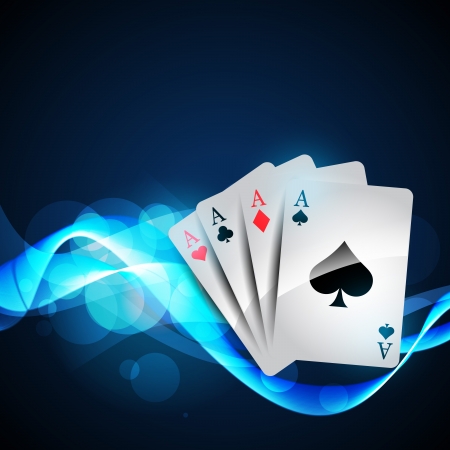 playing cards on beautiful glowing blue background playing cards on beautiful glowing blue background