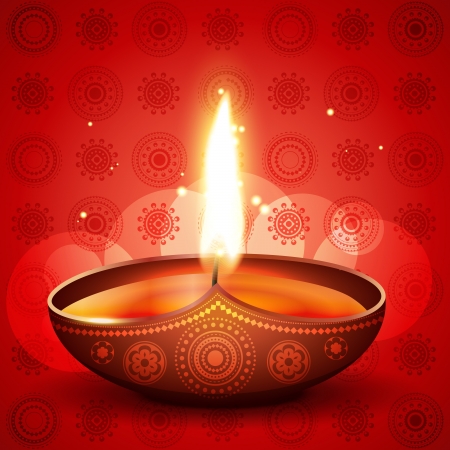 beautiful diwali diya on artistic red backgroundのイラスト素材