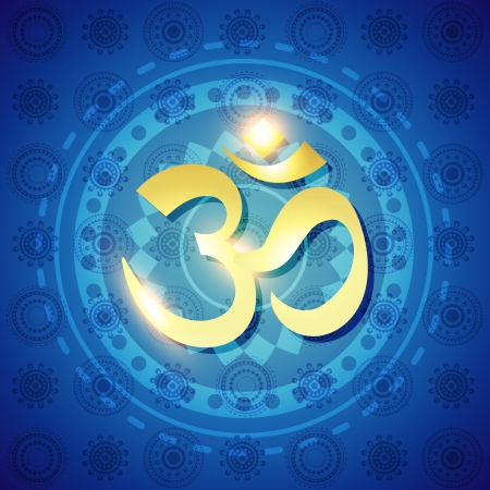 shiny golden om text on blue backgroundのイラスト素材