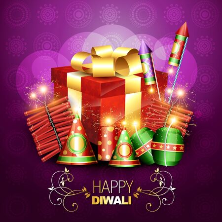 stylish diwali crackers with gift box design illustrationのイラスト素材