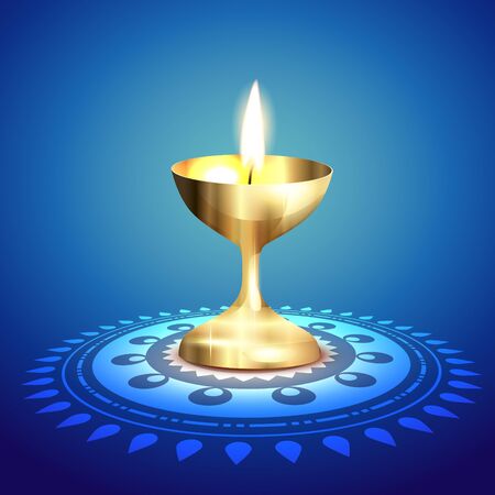 vector golden diya on artistic backgroundのイラスト素材