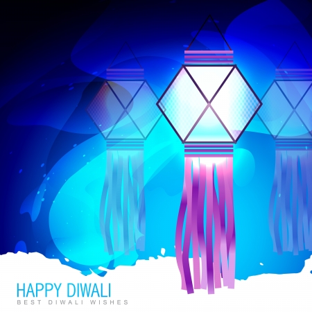happy diwali lamp on blue backgroundのイラスト素材