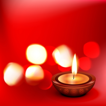 beautiful diwali diya on red backgroundのイラスト素材