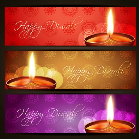 beautiful happy diwali headers setのイラスト素材