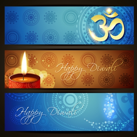 stylish set of vector diwali headersのイラスト素材