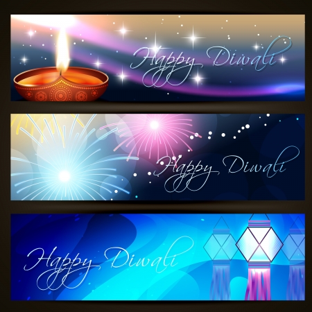 beautiful indian festival diwali headers setのイラスト素材