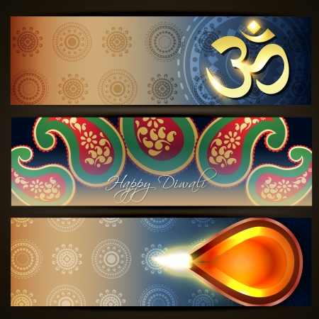 beautiful colorful set of diwali headersのイラスト素材