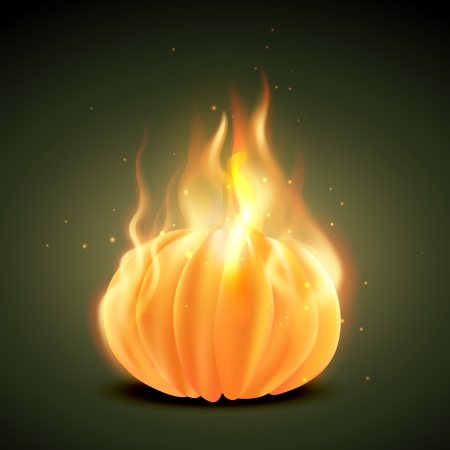 vector halloween pumpkin burning in fireのイラスト素材