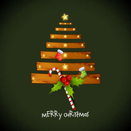 Vector creative christmas tree with woodのイラスト素材