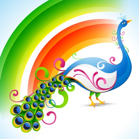 vector peacock design with rainbow style backgroundのイラスト素材