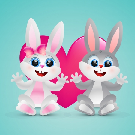vector funny rabbit with heart backgroundのイラスト素材