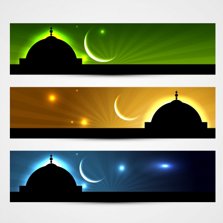 vector set of ramadan kareem and eid headersのイラスト素材