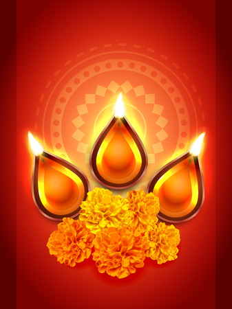 diwali diya festival with flowerのイラスト素材
