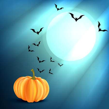 vector halloween pumpkin placed on blue rays backgroundのイラスト素材