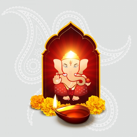 beautiful indian god ganesha with diwali diyaのイラスト素材