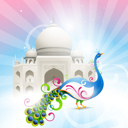 beautiful taj mahal with artistic vector peacockのイラスト素材