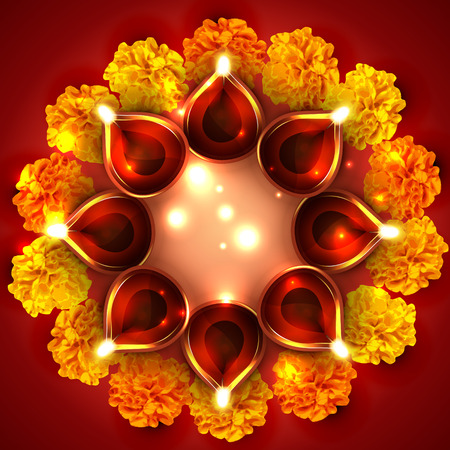 Vector background of diwali diya with flowersの素材 [FY31031844504]