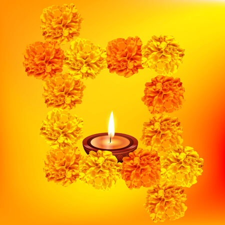 Vector background of decorative diya with flowersのイラスト素材