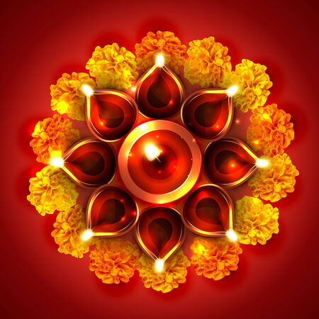 Vector beautiful diwali diya on a backgroundのイラスト素材
