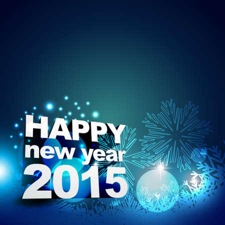 vector illustration of new year 2015 in blue background with snowflakes and glowing blue lightsのイラスト素材