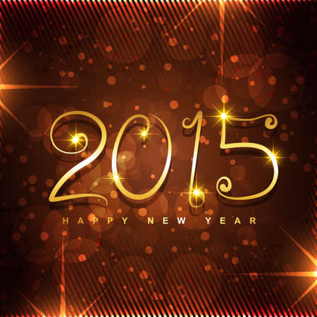 stylish 2015 typo written in golden with glowing stars and transparent circlesのイラスト素材