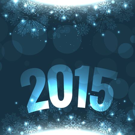 new year greeting design with 2015 surrounded by transparent circles and snowflakesのイラスト素材