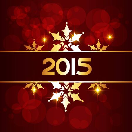 2015 happy new year design in golden style placed on red background with snowflakesのイラスト素材