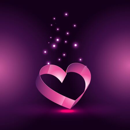 vector illustration of heart in purple background with glow effectのイラスト素材