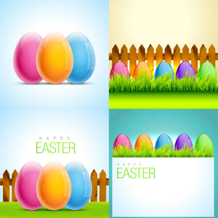 vector set of easter background illustration with colorful eggのイラスト素材