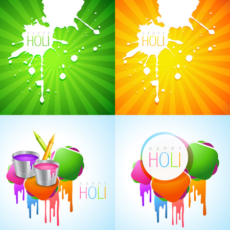 vector collection of colorful holi design with colorful holi splash and pichkariのイラスト素材