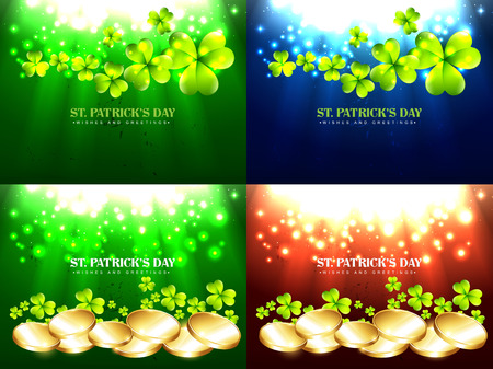 vector set of saint patrick's day background illustration with gld coins and cloverのイラスト素材