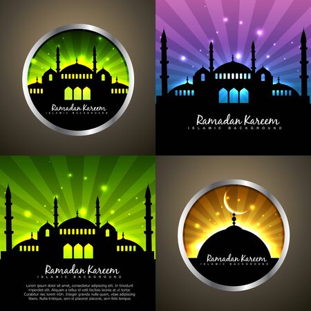 vector attractive set of ramadan kareem background festival of muslim with mosque illustrationのイラスト素材