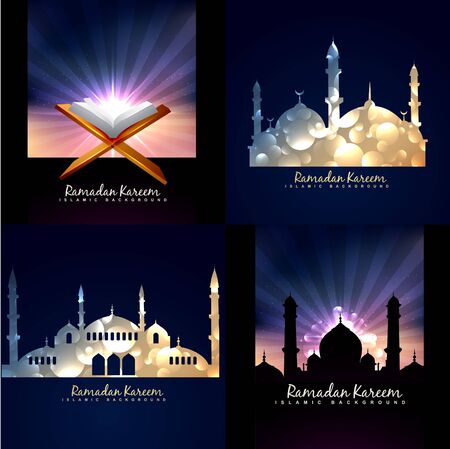 vector collection of ramadan kareem background festival of muslim with mosque illustrationのイラスト素材