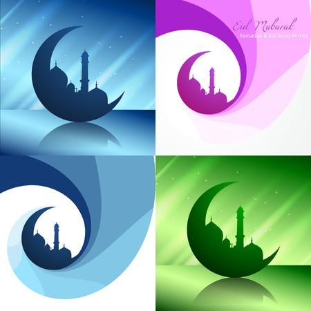 vector creative set of ramadan festival background with mosque illustrationのイラスト素材