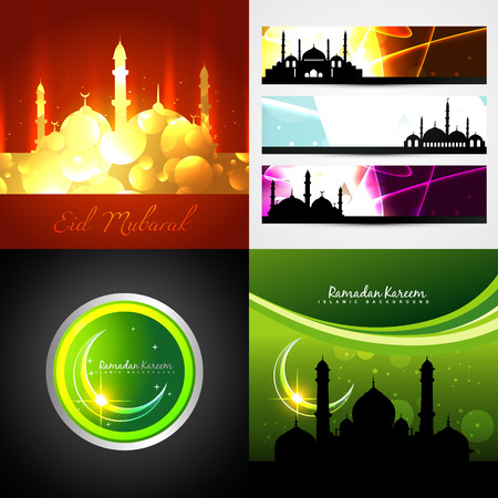 vector set of attractive background of eid festival illustrationのイラスト素材