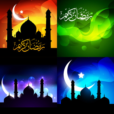 vector beautiful set of ramadan kareem festival background with mosque illustrationのイラスト素材
