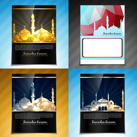 vector set of attractive brochure design illustration of eid festival with mosque illustrationのイラスト素材