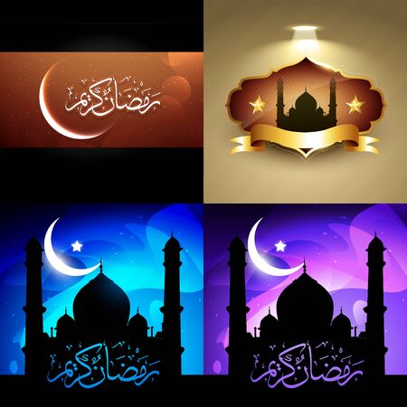 vector set of attractive background of ramadan kareem festival with mosque illustrationのイラスト素材