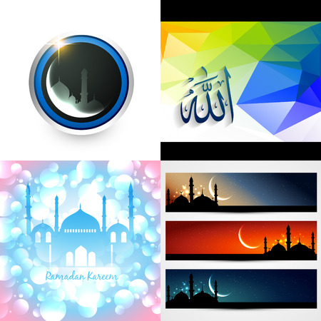 vector creative set of ramadan festival background illustration with banner illustrationのイラスト素材