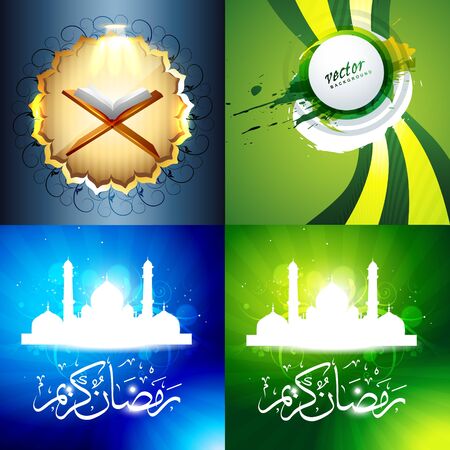 vector set of attractive background of ramadan kareem festival with quaran sharif and mosque illustrationのイラスト素材