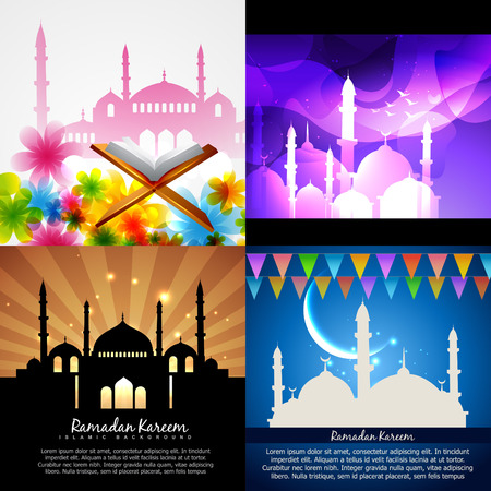 vector attractive set of eid  background festival of muslim with mosque illustrationのイラスト素材