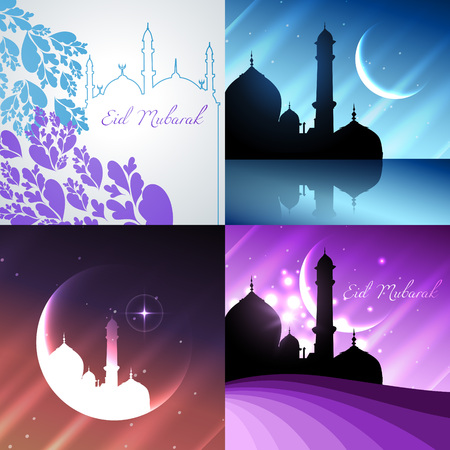 vector attractive background set of ramadan kareem festival with mosque illustrationのイラスト素材