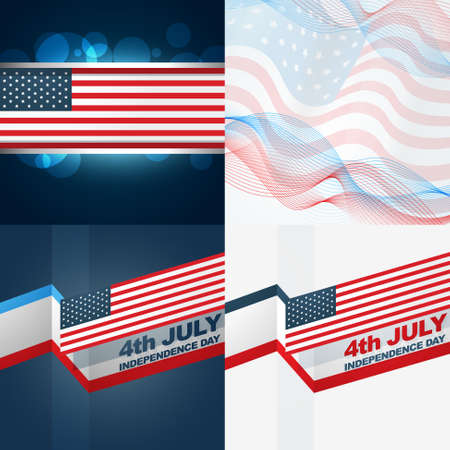 vector set of american flag design illustration with creative pattern and wave styleのイラスト素材
