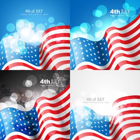 vector creative set of american flag design of 4th july independence day background illustrationのイラスト素材