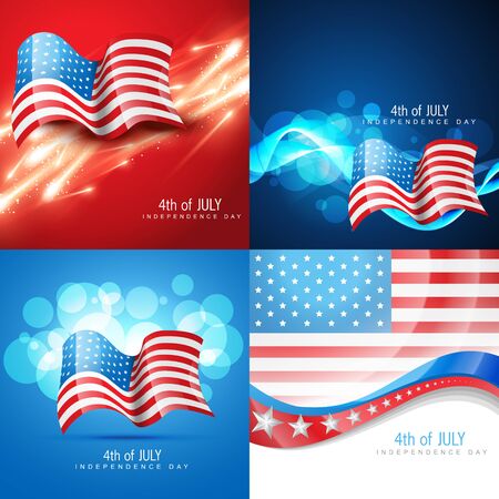 vector set of american flag in different creative style abstract backgroundのイラスト素材